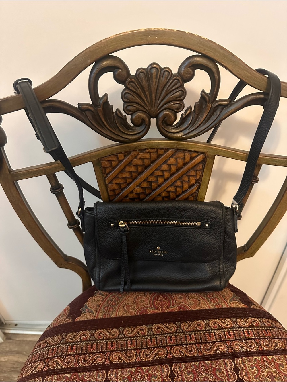 kate spade Black Pebbled Leather Crossbody with Gold Hardware